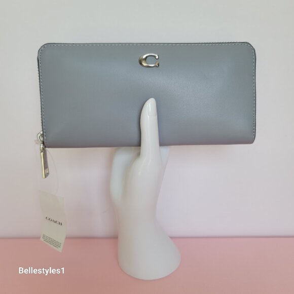 COACH Slim Accordion Smooth Leather Zip-Around Wallet – Grey Blue color ⭐ - Picture 1 of 16